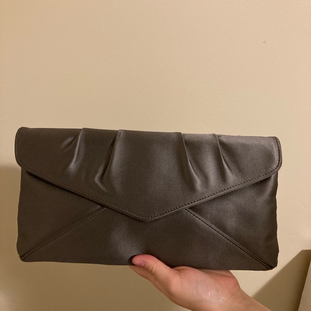 BCBG Clutch Grey Satin